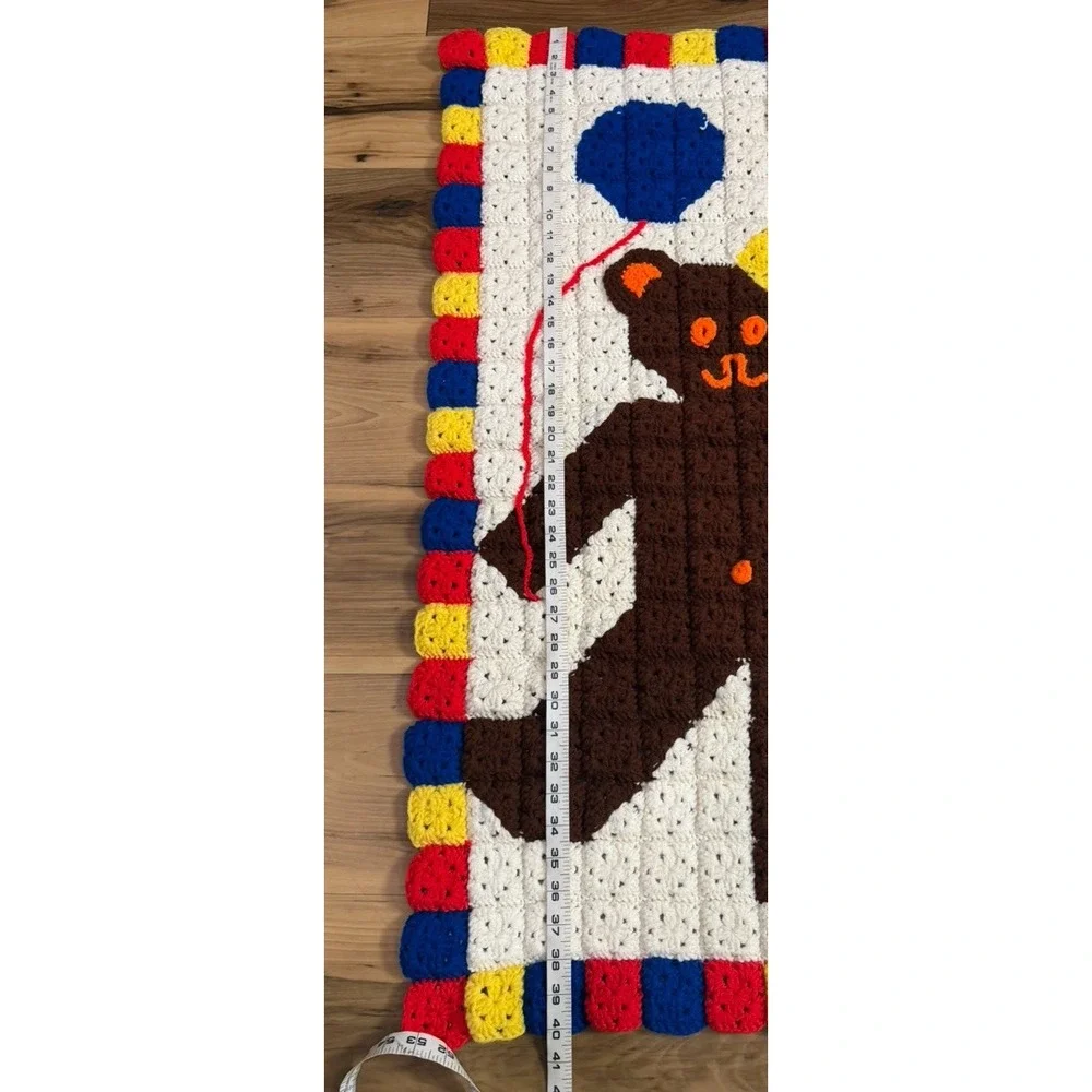 Vintage Handmade Crochet Cat Blanket Afghan Granny Square Kitten Balloons 40x29